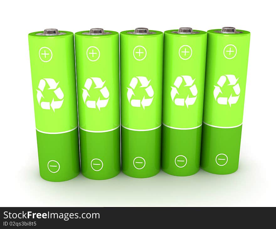 Green battery over white background. 3d rendered image