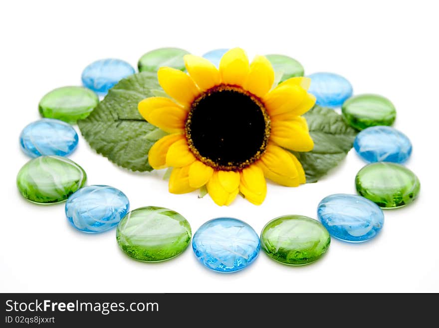 Glass stones with sunflower