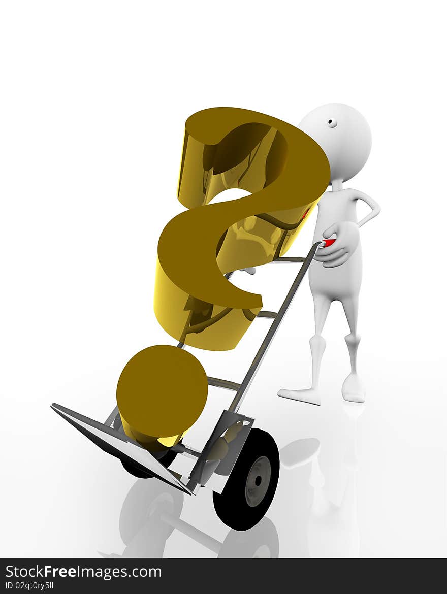 3d rendered gold question mark. Question mark on the trolley. 3d rendered gold question mark. Question mark on the trolley