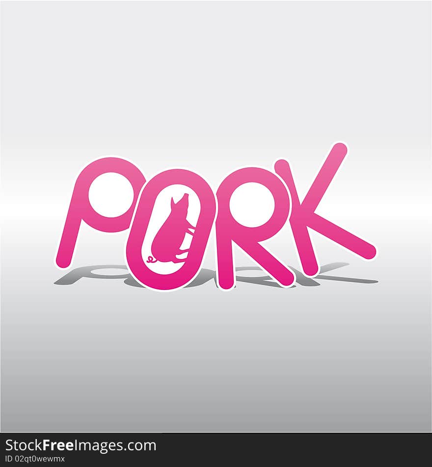 Pink pork design sign on white background with shadows