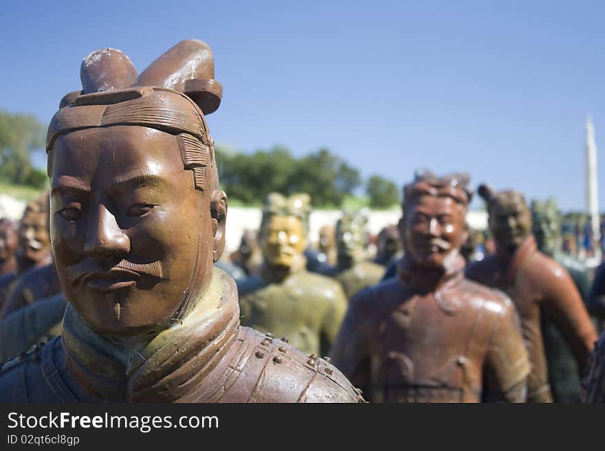 One chinese army represented by clay statues. One chinese army represented by clay statues