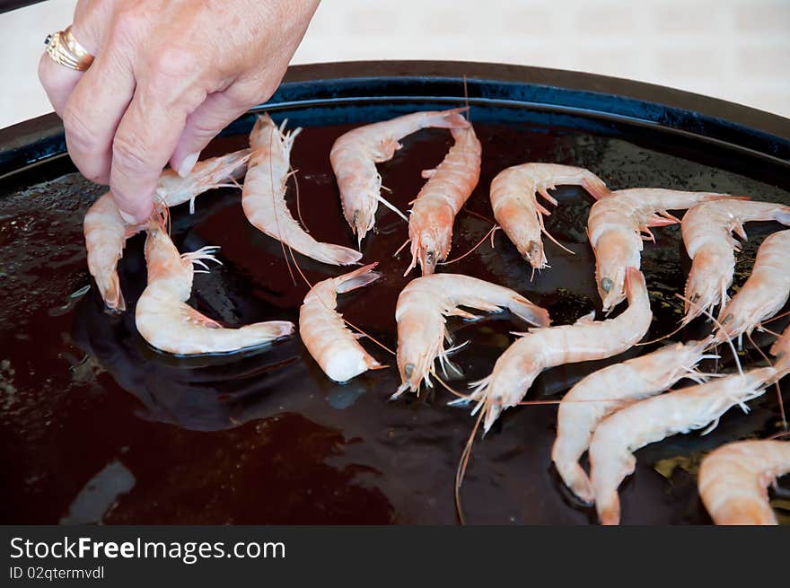 Grilled prawns on a barbecue