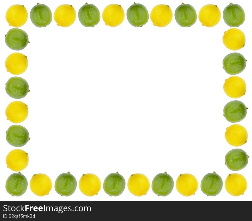 Lemon and lime fruit border over white. Lemon and lime fruit border over white