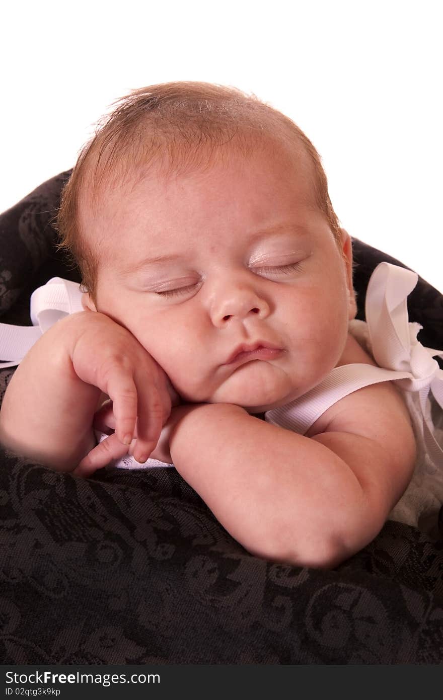 Sleeping baby girl with hand holding up her head. Sleeping baby girl with hand holding up her head.