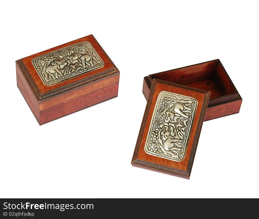 Wooden box on white background