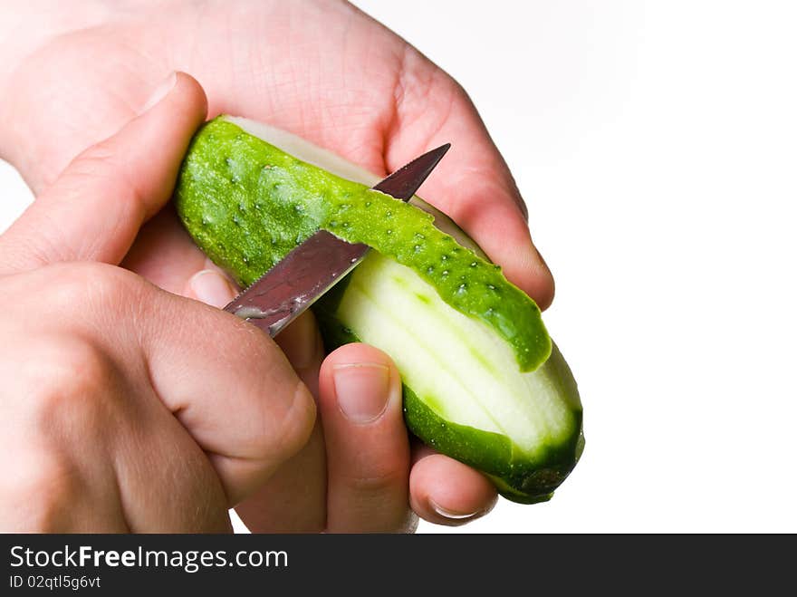 Cucumber Peeled With A Knife