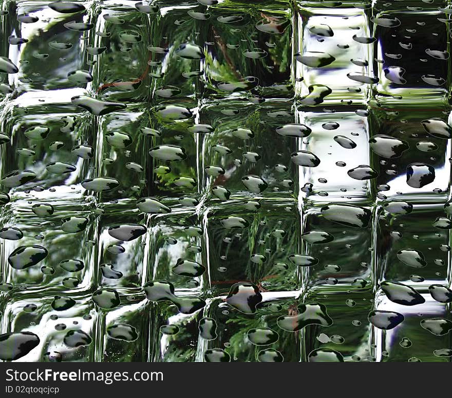 Green Glass Background With Water Drops