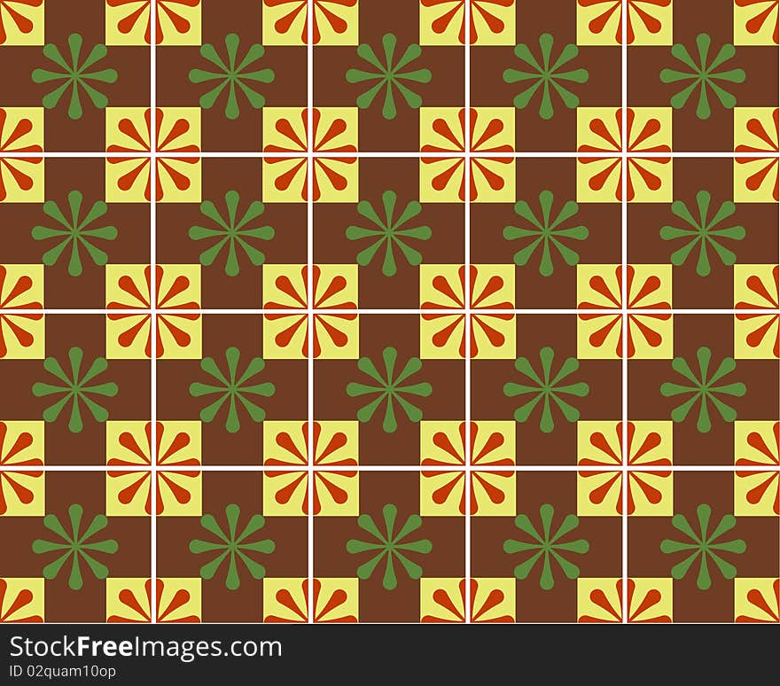 Brown, green, red and yellow tiles. Brown, green, red and yellow tiles.