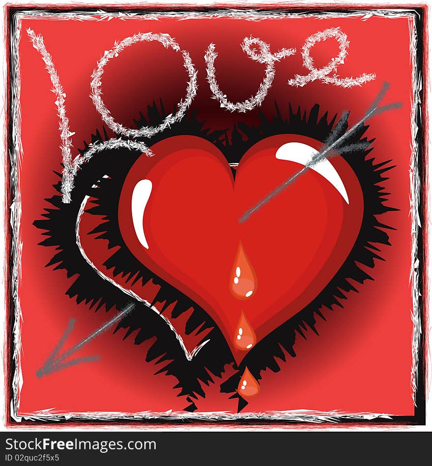 Red background with hearts pierced by an arrow. Red background with hearts pierced by an arrow.