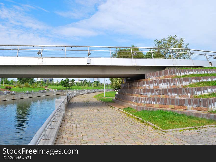 The metal bridge over water