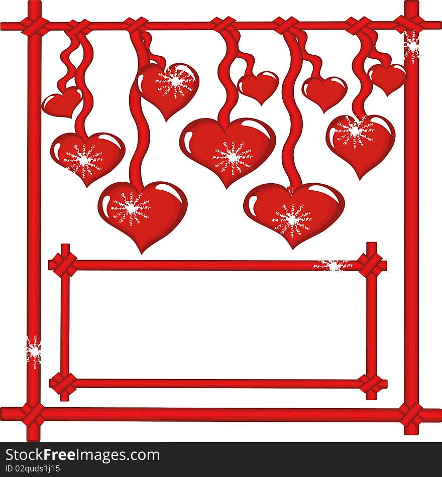 White background with hearts and red frame. White background with hearts and red frame.