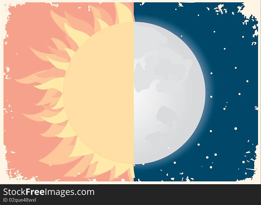 Sun and moon symbol.Vector vintage