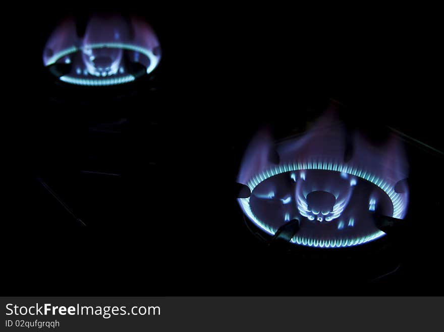 Blue flame of gas on a cooker