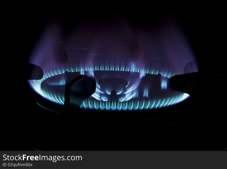 Blue flame of gas on a cooker