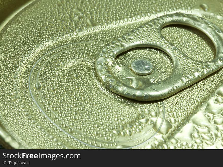 Top side of a aluminum can with an opener - close up