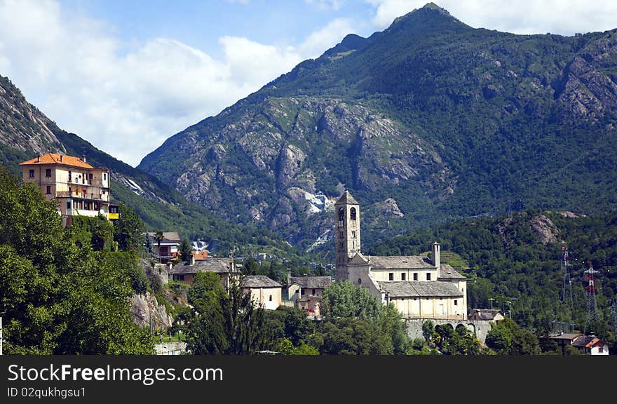 A typical italian village with mountains