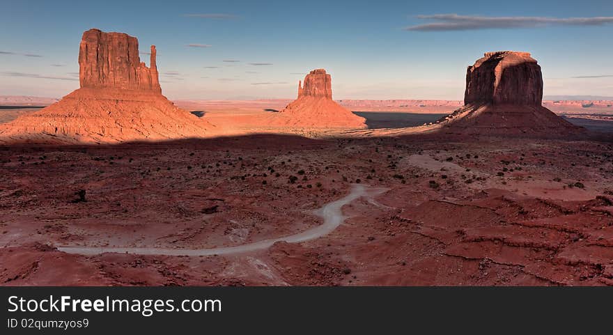 HDRI of a classic Monument Valley view at sunset. HDRI of a classic Monument Valley view at sunset.