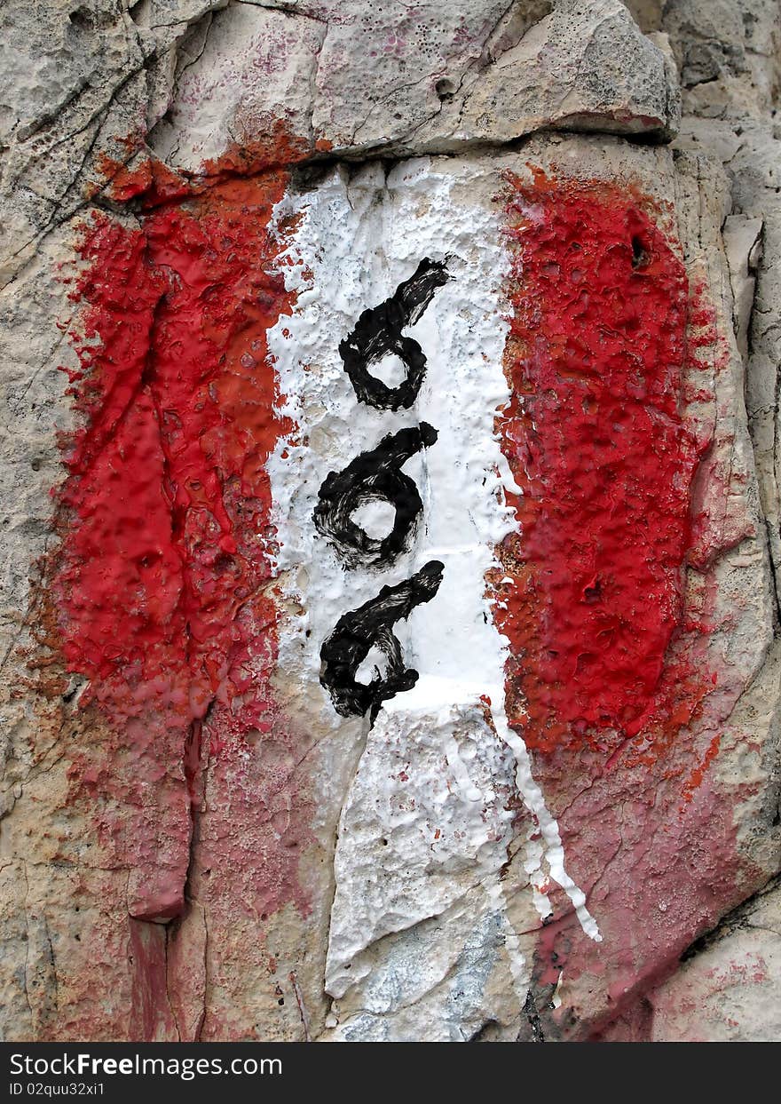 Route 666, a track marker in the Italian Dolomites.