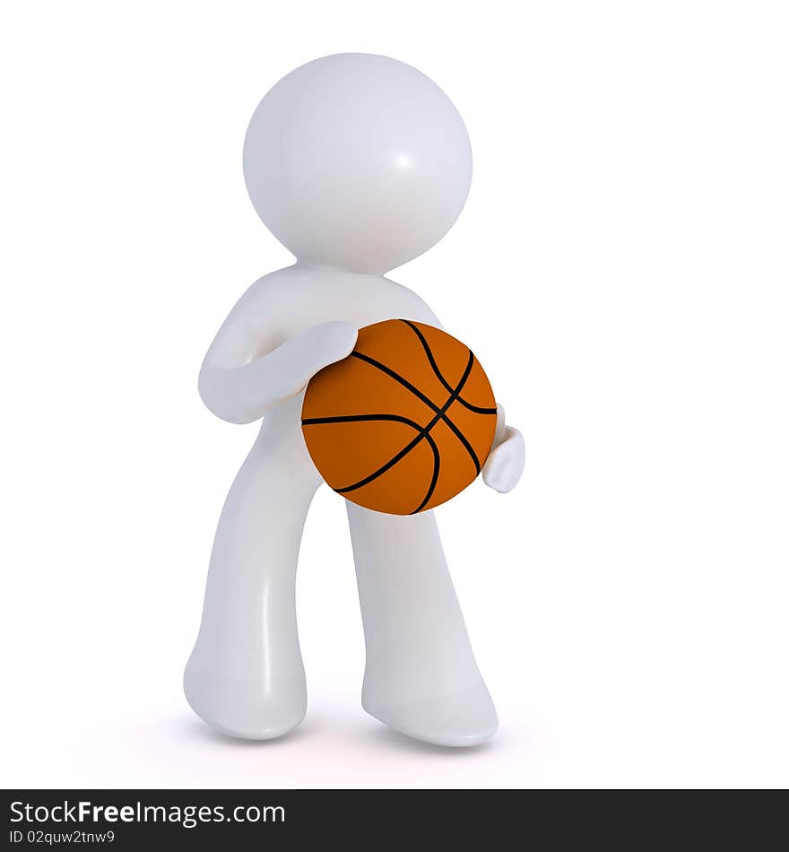 Aadmii playing basket ball. Image isolated on a white background.