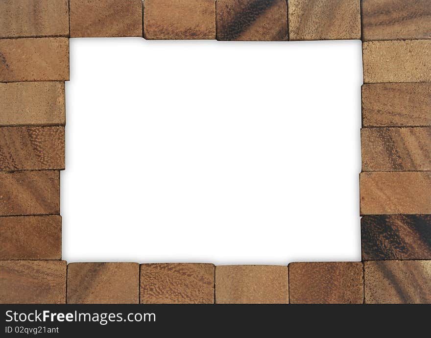 Wood blocks border on white background