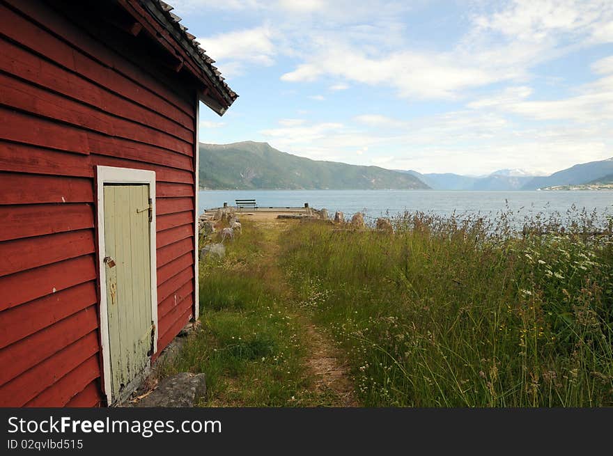 Hut on shore of Sognefjord at Balestrand. Hut on shore of Sognefjord at Balestrand