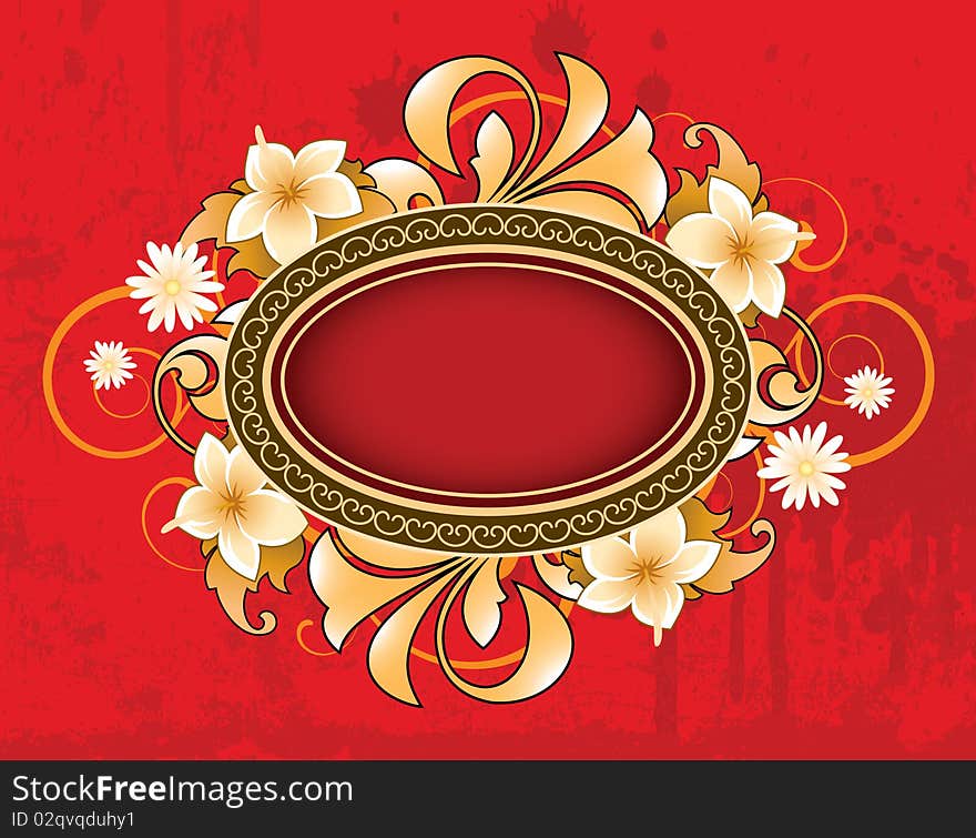 Banner with floral elements on a red background