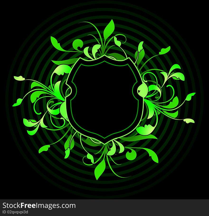 Floral banner with decorative elements on a black background