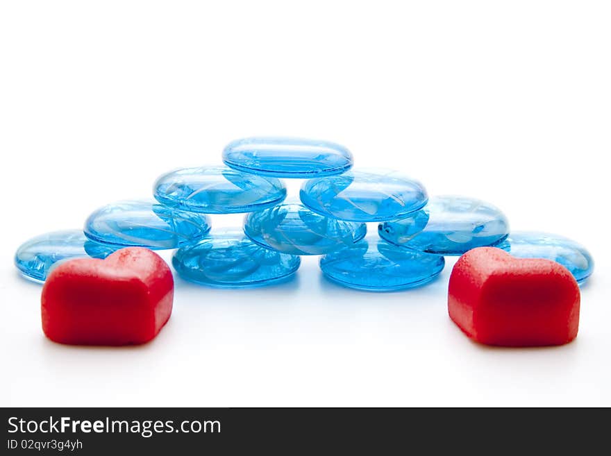 Blue glass stones with heart