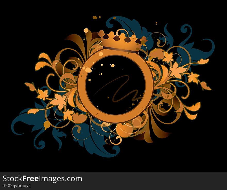 Retro banner with crown and design elements on a black background