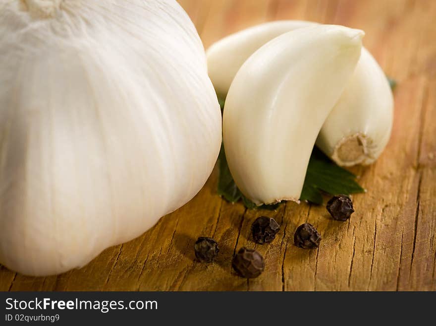 Vintage Still Life With Garlic, Pepper, Close-up