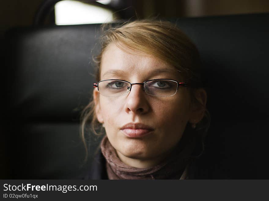 The young woman in the train. The young woman in the train