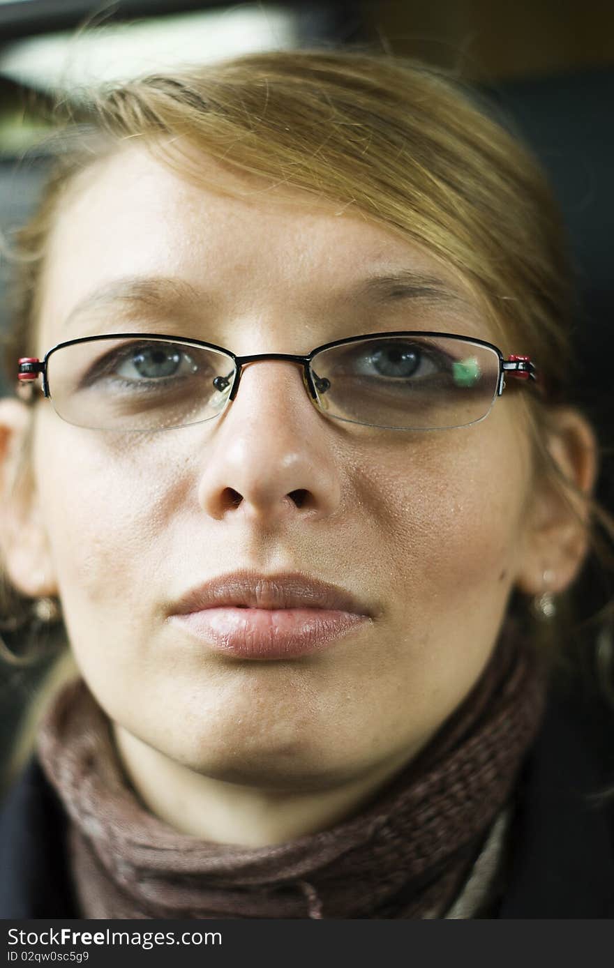 The young woman in the train. The young woman in the train