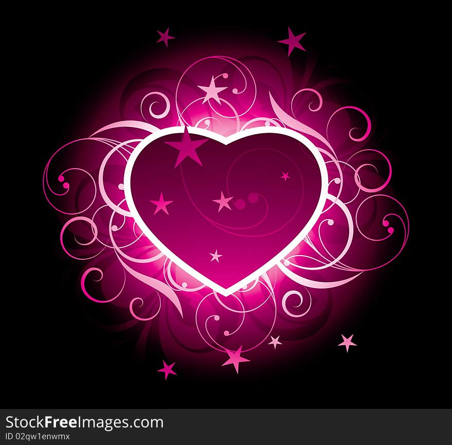 Heart with decorative elements on black background. Heart with decorative elements on black background