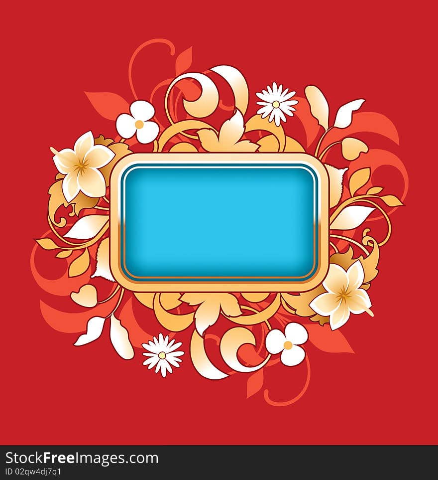 Frame with floral elements on a red background