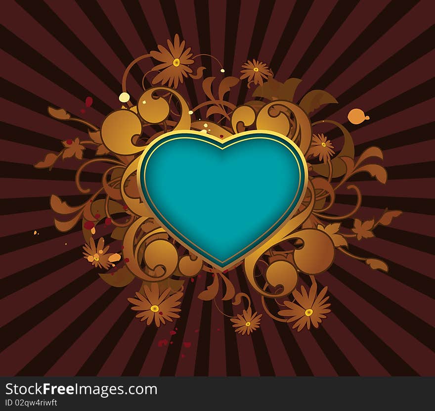 Retro abstract with heart on a striped background