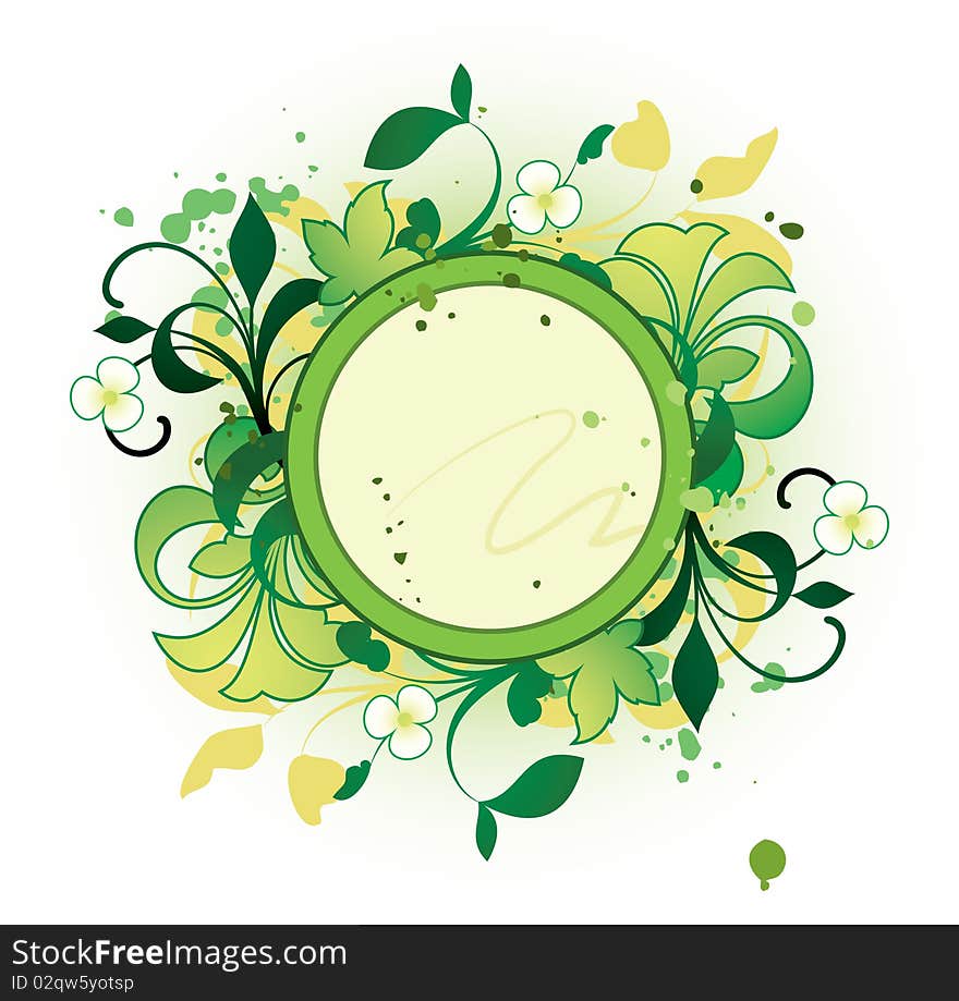 Round frame with floral elements on a white background