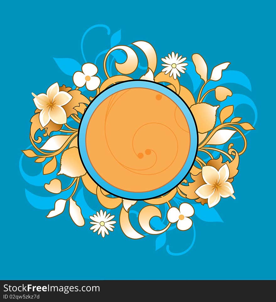 Frame with floral elements on a blue background