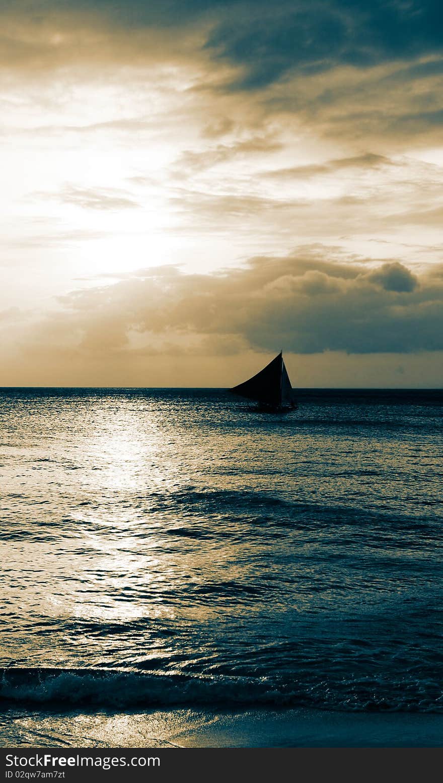 Abstract seascape with alone ship