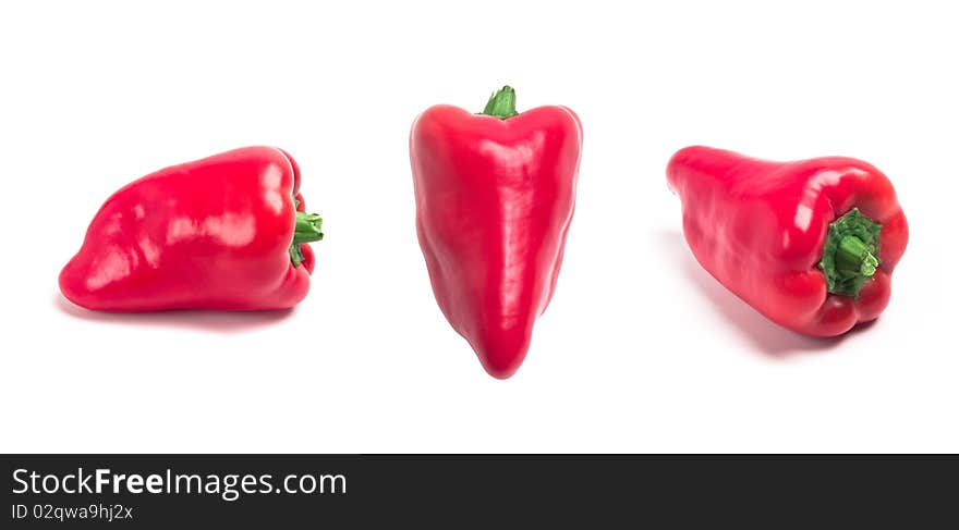 Set of three photographs of red pepper on a white background