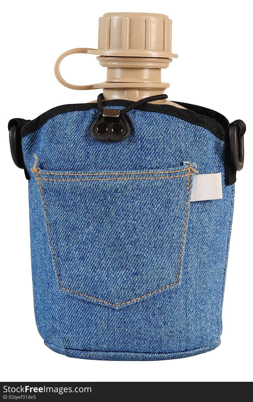 Water container in jean cloth. Water container in jean cloth.