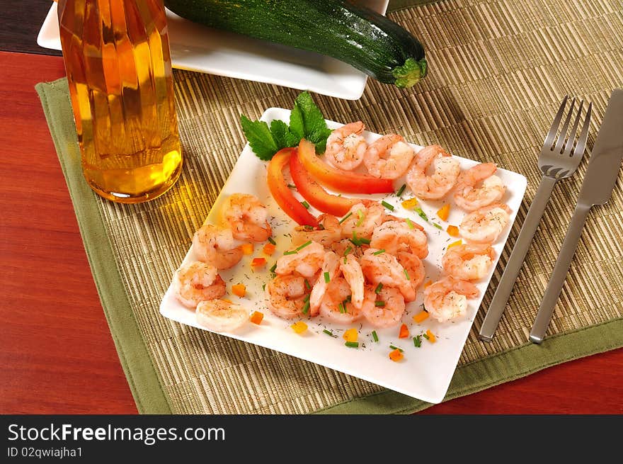 Fresh prepared shrimp with vegetables. Fresh prepared shrimp with vegetables.