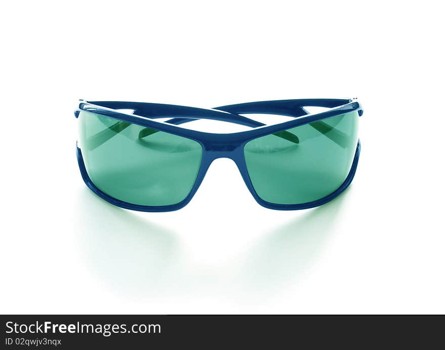 Green sunglasses isolated on white