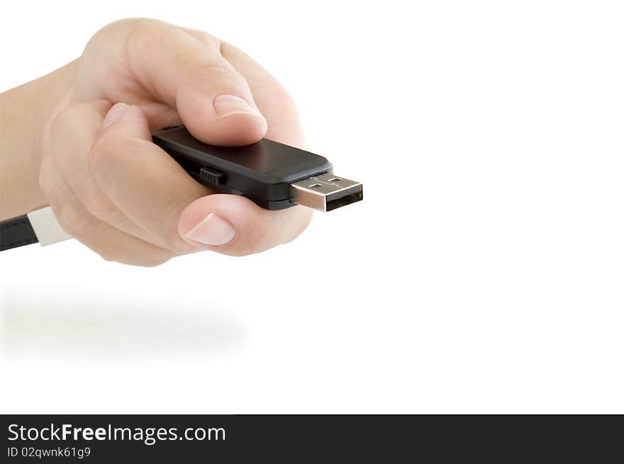 Usb flash in the hand isolated on white