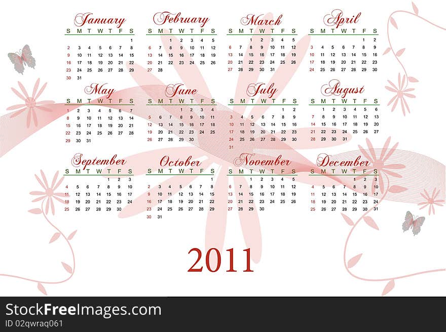 Image of a red floral 2011 calendar.