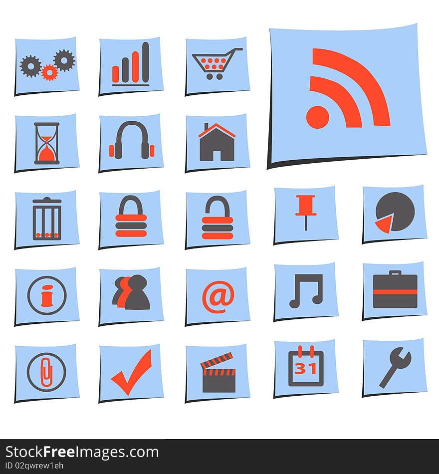 Image of various icons on blue note paper. Image of various icons on blue note paper.