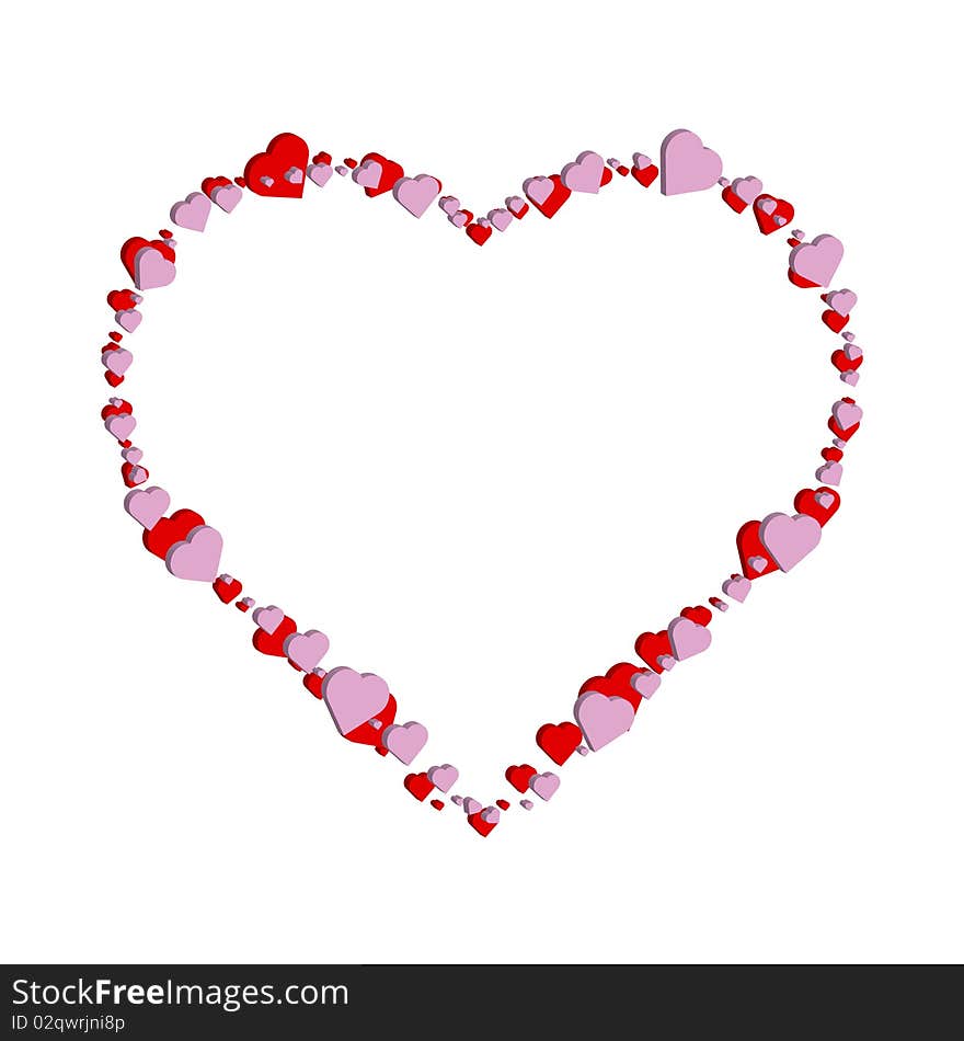 Image of various pink and red hearts in the shape of a heart.