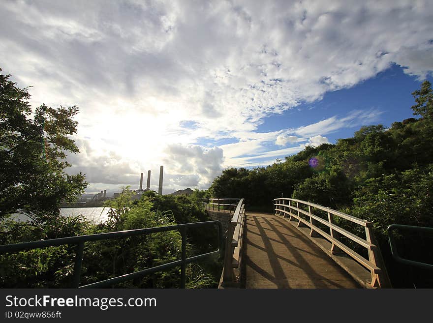 A bridge, blue sky and white cloud. A bridge, blue sky and white cloud.