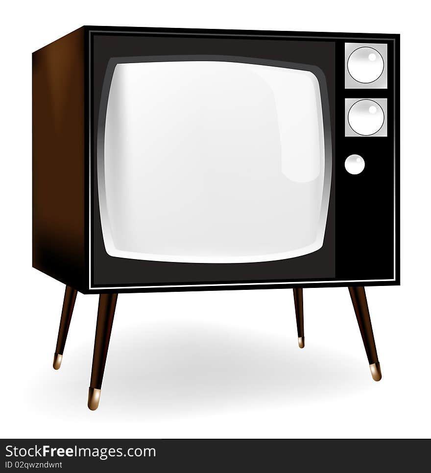 Stylish vintage TV icon in dark colors over white back ground