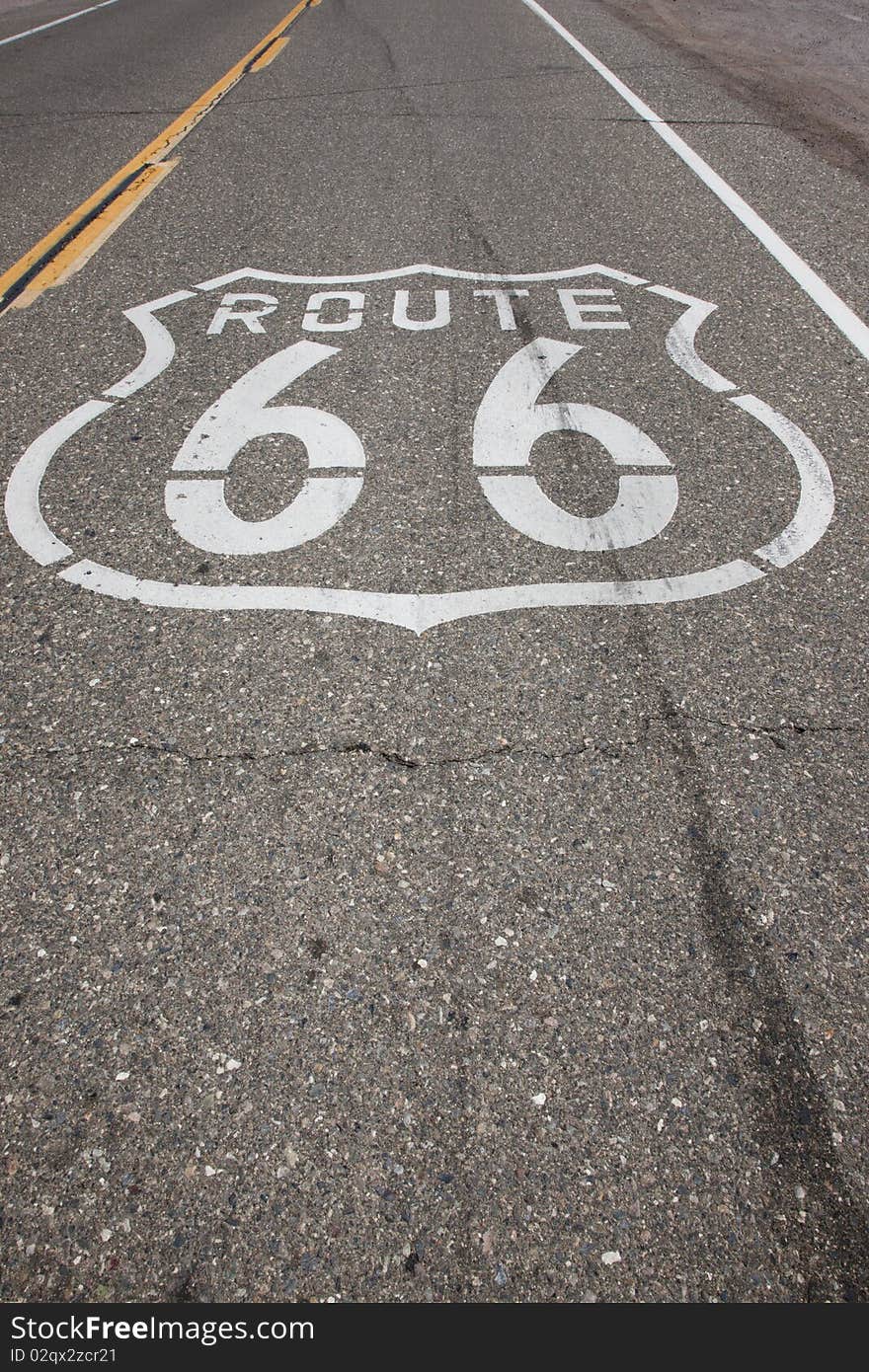 Route 66 Sign Stenciled on Highway