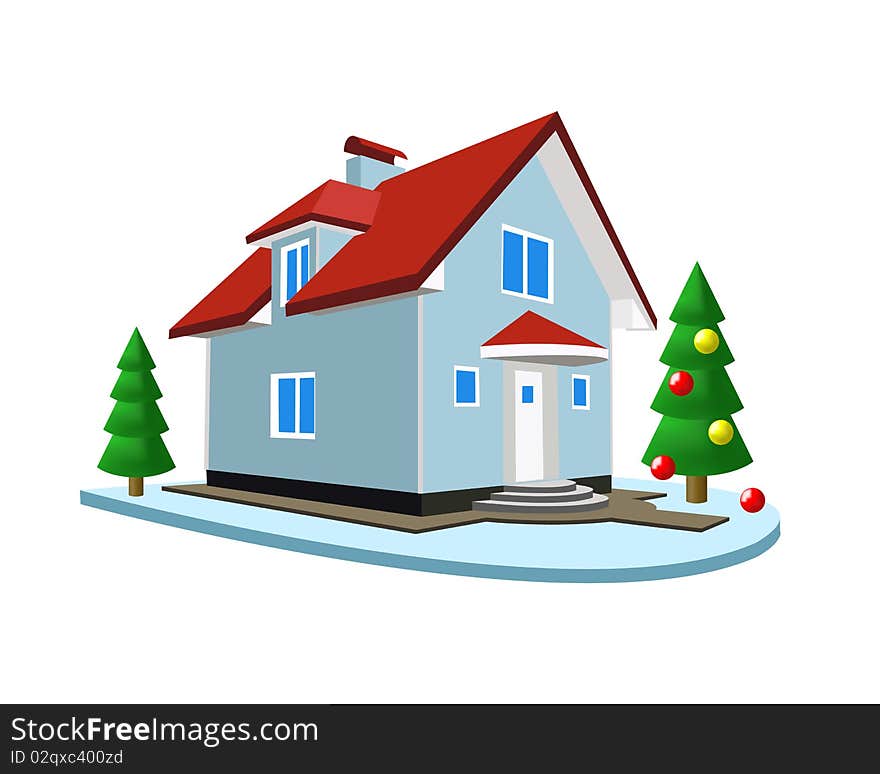 Cottage and fir on a white background. Cottage and fir on a white background